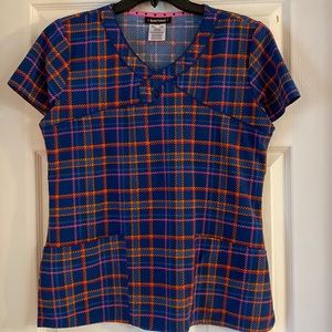 Navy patterned scrub top
